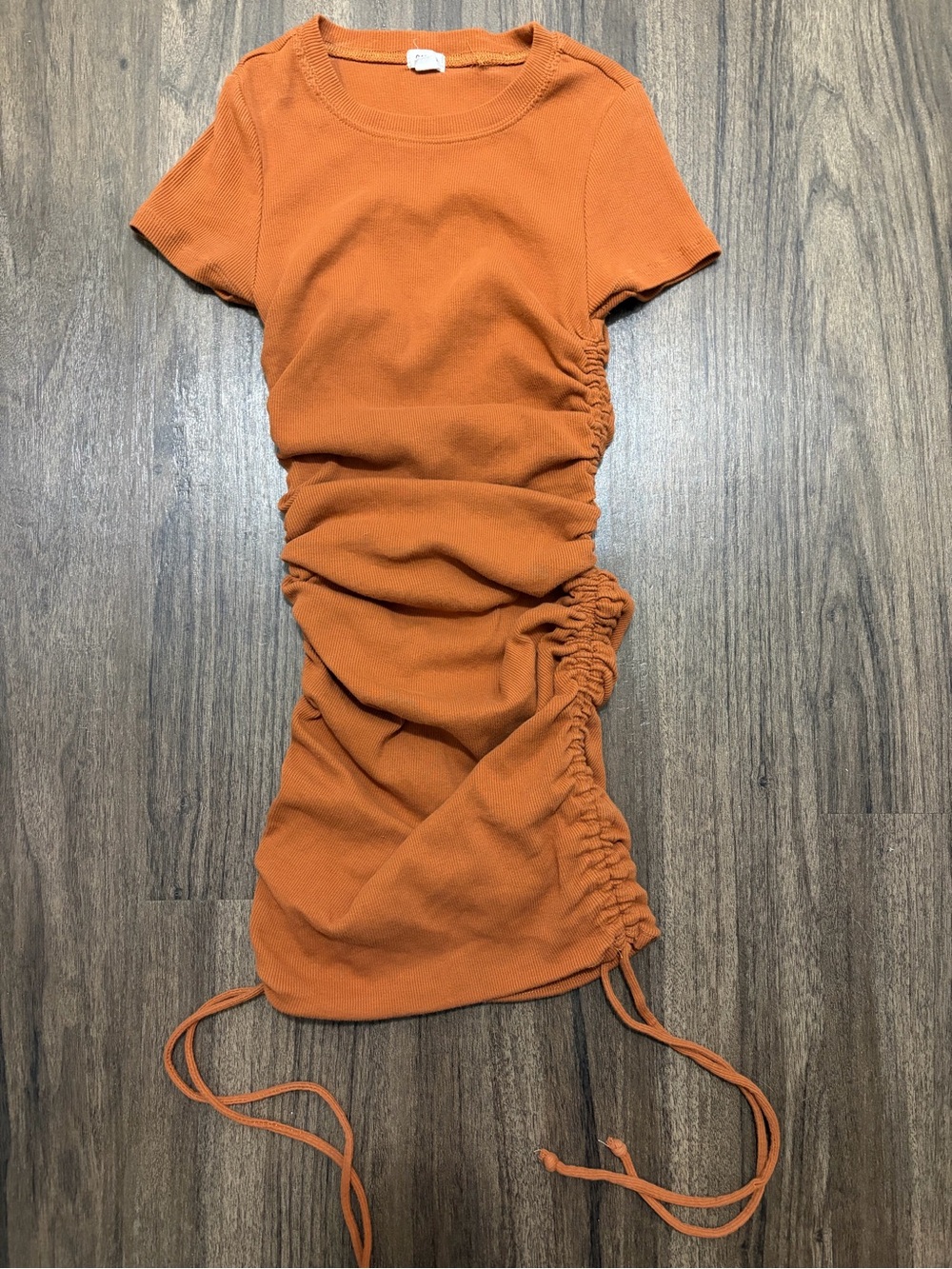 Ruched rust Short Sleeve Drawstring Dress